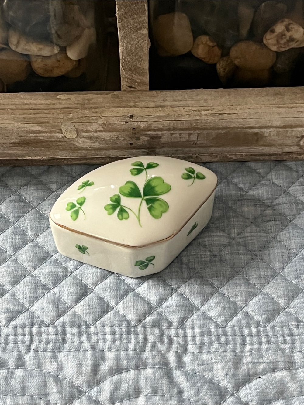 Vintage Lefton Porcelain Shamrock Trinket Box